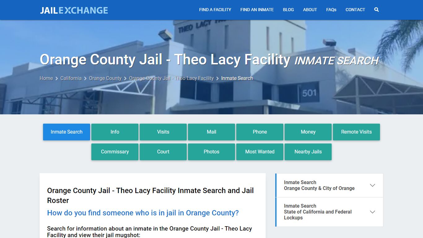 Orange County Jail - Theo Lacy Facility Inmate Search